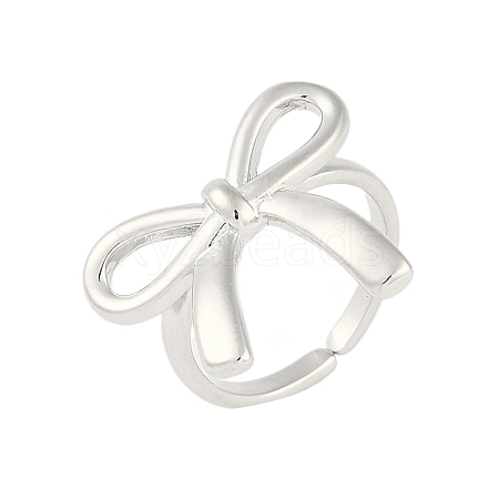 Bowknot Brass Open Cuff Ring for Women RJEW-M176-01B-P-1