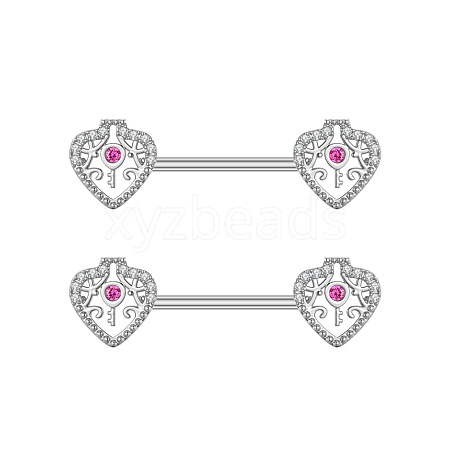 304 Stainless Steel Micro Pave Violet Cubic Zirconia Nipple Rings WGA4B87-02-1