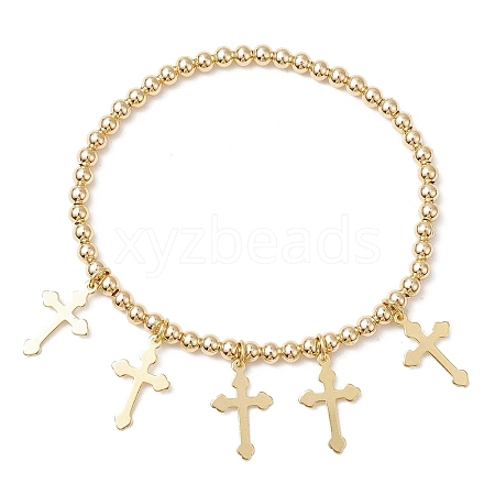 Brass Round Beaded Stretch Bracelets BJEW-TA00467-1