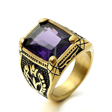 316L Stainless Steel & Cubic Zirconia Men's Vintage Carved Finger Rings FS-WG82D33-54-1