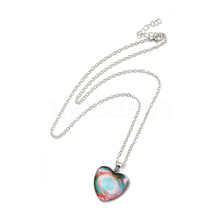 Glass Heart with Cloud Pendant Necklace NJEW-H165-01E-1