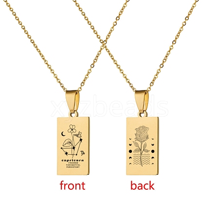 12 Constellation Stainless Steel Tarot Card Engraved Pendant Cable Chain Necklaces PW-WG94DCE-04-1