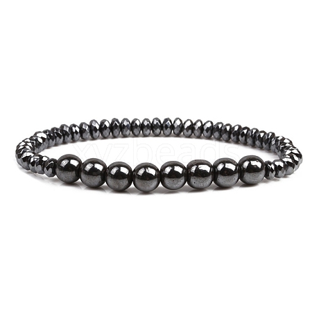 Non-magnetic Synthetic Hematite Beaded Stretch Bracelet PW-WG98097-01-1