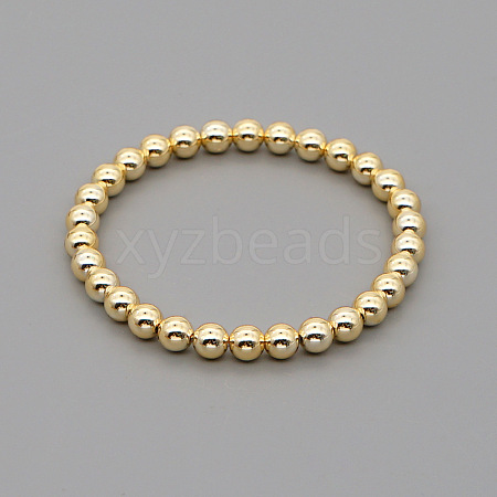 Classic Golden Tone Round Brass Beaded Stretch Bracelets for Women Men IN4084-3-1