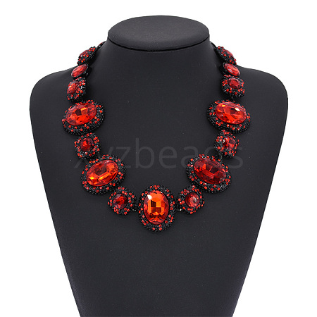 Alloy Rhinestone & Glass Oval Link Chain Necklaces for Women FS-WG2E80C-01-1
