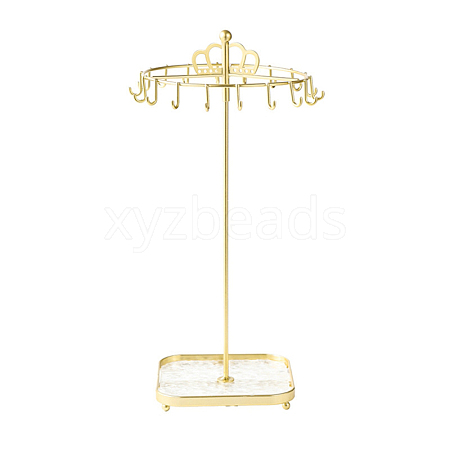 Rotatable Crown Iron Necklace Display Stands with Trays PW-WG5F7B2-01-1