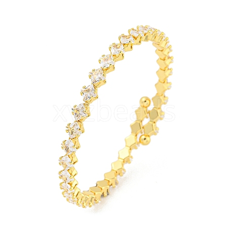 Rack Plating Brass Pave Clear Cubic Zirconia Rhombus Open Cuff Bangles BJEW-B110-02G-1