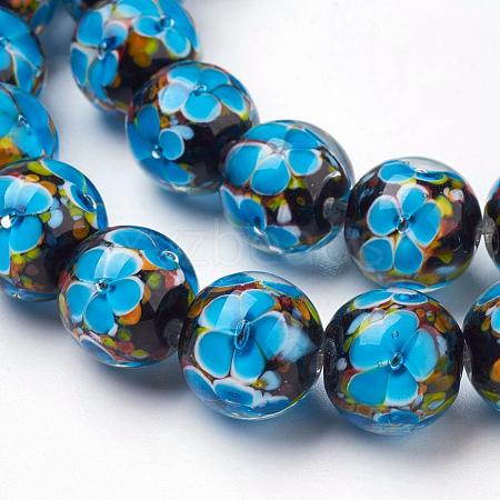 Handmade Inner Flower Lampwork Beads Strands LAMP-L072-B03-1