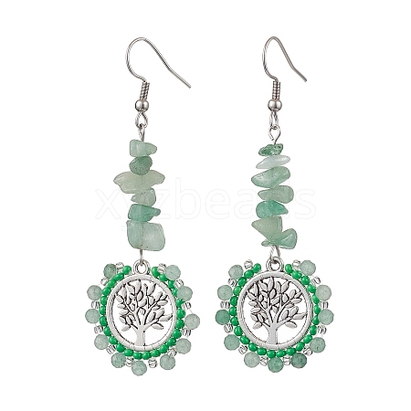 Alloy with Glass with Green Aventurinee Dangle Earrings EJEW-MZ00218-01-1