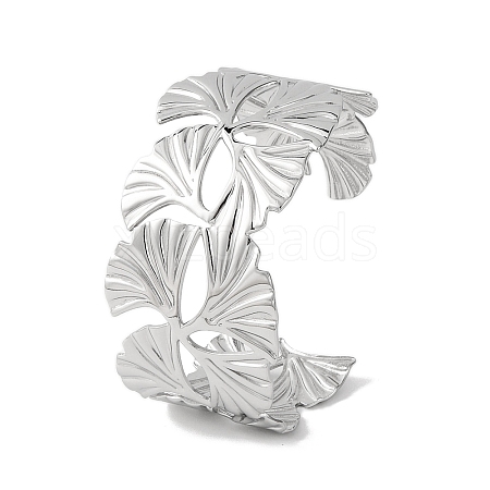 Ginkgo 304 Stainless Steel Cuff Bangles for Women BJEW-B104-15P-1