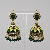 Ethnic Style 3D Enamel Bell with Seed Beeded Dangle Stud Earrings EJEW-WH0047-33A-1