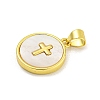 Rack Plating Brass Pave Nature Shell Cross Pendants KK-C074-34G-2