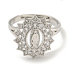 Oval with Saint Rack Plating Brass Micro Pave Cubic Zirconia Adjustable Rings RJEW-I105-04P-09-2