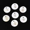 Natural Freshwater Shell Flat Round Charms with Gold Stamping Letter Q SSHEL-S249-Q-1-1