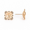 Brass Micro Pave Clear Cubic Zirconia Stud Earring Findings KK-S356-238-NF-3