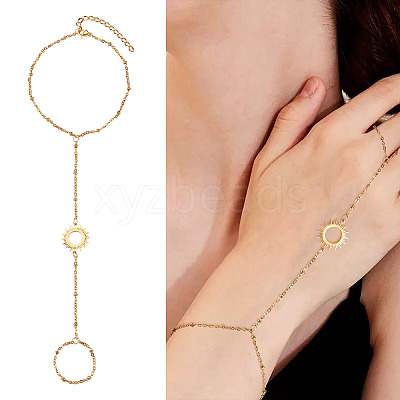 304 Stainless Steel Sun Link Chain Ring Bracelets for Women BJEW-TAC0055-1