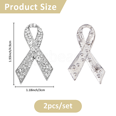 2Pcs Awareness Ribbon Alloy Rhinestone Brooches for for Backpack Clothes JEWB-FH0002-19P-1