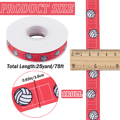 25 Yards Sport Ball Theme Printed Polyester Grosgrain Ribbon OCOR-WH20002-03B-01-1