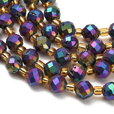 Electroplated Natural Druzy Geode Crystal Beads Strands G-F833-P01-8mm-11-1