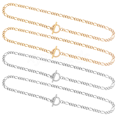 4Pcs 2 Colors 304 Stainless Steel Figaro Chains Necklace NJEW-UN0001-33-1