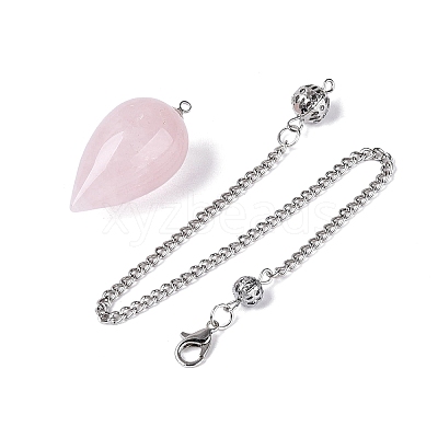 Natural Rose Quartz Dowsing Pendulum Pendants AJEW-N005-02C-1