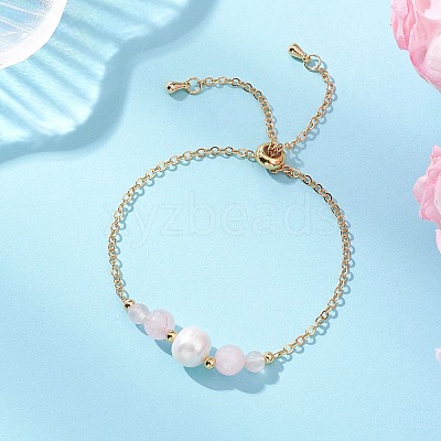 Natural Rose Quartz Beads Link Bracelets BJEW-JB13087-01-1