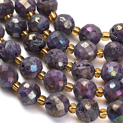 Electroplated Natural Druzy Geode Crystal Beads Strands G-F833-P01-10mm-02-1