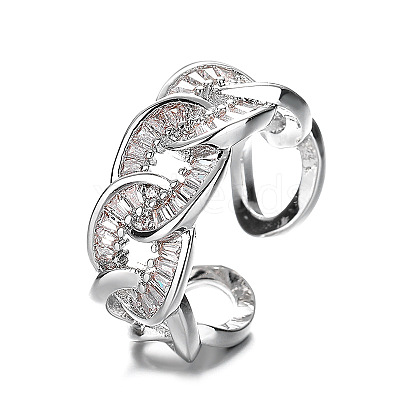 Brass Micro Pave Cubic Zirconia Adjustable Cuff Rings FS-WG8FE28-01-1