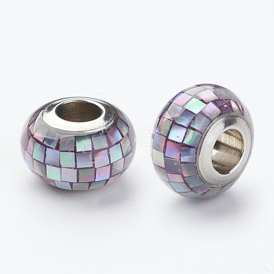304 Stainless Steel Resin European Beads RPDL-P002-A09-1