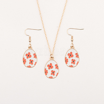 Easter Egg Alloy Enamel Pendant Necklace & Dangle Earrings Sets FS-WG38758-02-1