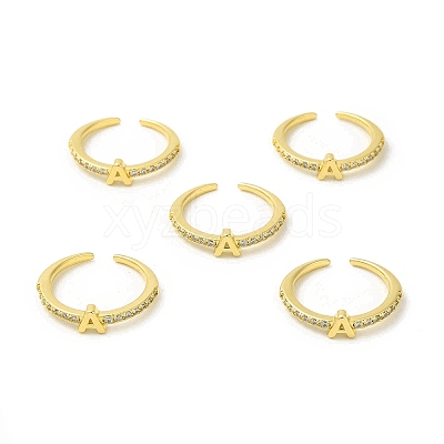 Clear Cubic Zirconia Initial Letter Open Cuff Ring RJEW-H120-09G-A-1