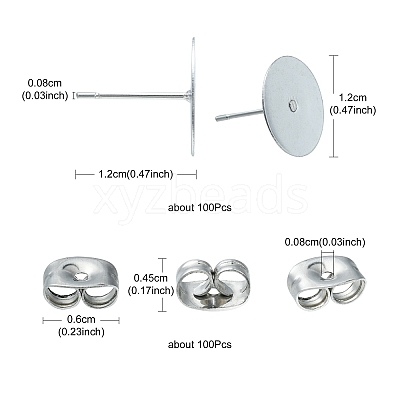 100Pcs 304 Stainless Steel Stud Earring Findings STAS-YW0001-43A-1