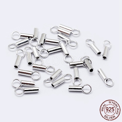 Rhodium Plated 925 Sterling Silver Cord Ends X-STER-F036-21P-3mm-1