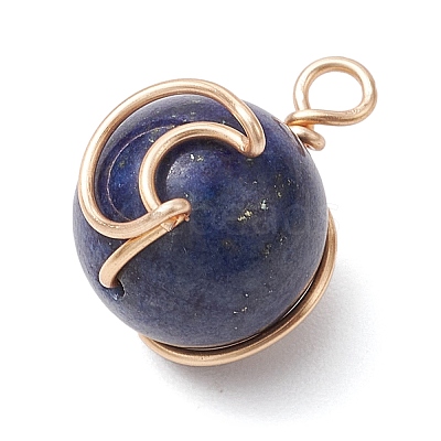 Natural Green Aventurine/Rose Quartz/Tiger Eye/Lapis Lazuli/Amethyst Copper Wire Wrapped Moon Pendants PALLOY-JF02908-1