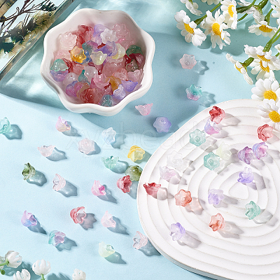100Pcs Transparent Spray Painted Glass Beads GLAA-CJ0001-62-1