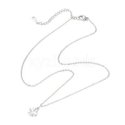 Clover Brass Pendant 304 Stainless Steel Cable Chain Necklaces for Women NJEW-JN05601-02-1