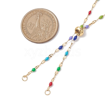 304 Stainless Steel Colorful Enamel Link Chain Slider Necklace Makings AJEW-JB01267-1