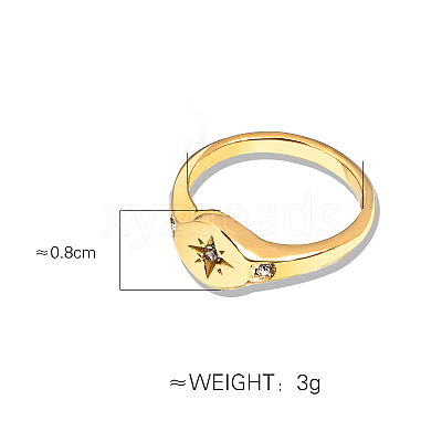 Flat Round with Star Pattern 304 Stainless Steel Micro Pave Clear Cubic Zirconia Finger Rings FS-WG7CEF6-02-1