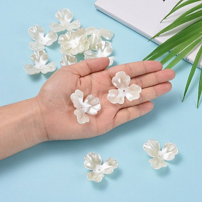 3-Petal Flower ABS Plastic Imitation Pearl Bead Caps OACR-R016-05-1