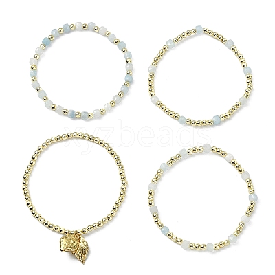 4Pcs 4 Styles Adjustable Natural Aquamarine & Synthetic Hematite Bead Bracelets BJEW-JB14151-02-1