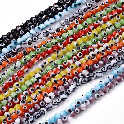 Handmade Evil Eye Lampwork Round Bead Strands LAMP-L055-6mm-1