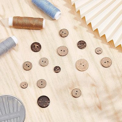 240Pcs 4 Styles 2-Hole Flat Round Coconut Buttons BUTT-CA0001-10-1