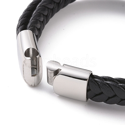 Black Microfiber Braided Cord Double-strand Bracelet with 304 Stainless Steel Magnetic Clasps BJEW-P275-24P-1