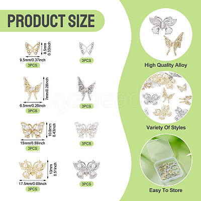 24Pcs 8 Styles Alloy Rhinestone Cabochons MRMJ-TA0001-49-1