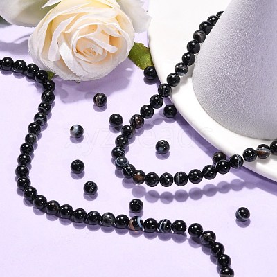 Natural Black Agate Beads Strands X-G-G391-6mm-01-1