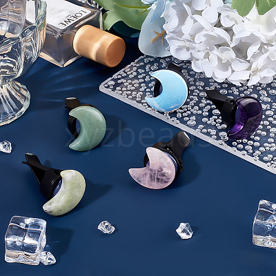 5Pcs Moon Natural Amethyst & Amazonite & Rose Quartz & Green Aventurine & Opalite Car Air Vent Clips HJEW-BC00069-1