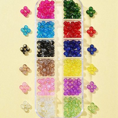 12 Colors Transparent Baking Paint Crackle Glass Beads CCG-FS0001-02B-1