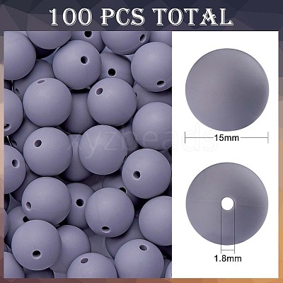 100Pcs Silicone Beads Round Rubber Bead 15MM Loose Spacer Beads for DIY Supplies Jewelry Keychain Making JX458A-1