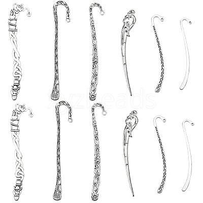 12Pcs 6 Style Tibetan Style Alloy Bookmarks Findings with Hole FIND-SC0006-56-1