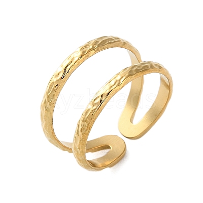 Ion Plating(IP) 304 Stainless Steel Double Line Open Cuff Ring for Women RJEW-S405-200G-1